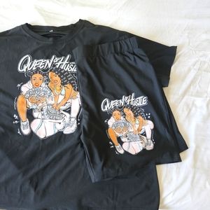 Black "Queen of Hustle" short set